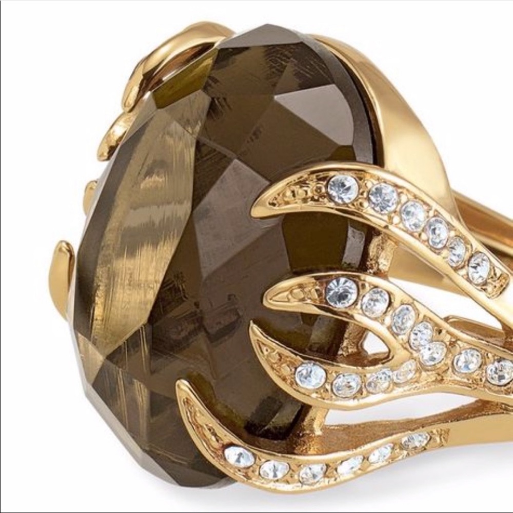 Stella & Dot Aurora Cocktail Ring. Adjustable. Gold, smoky brown stone. Like new